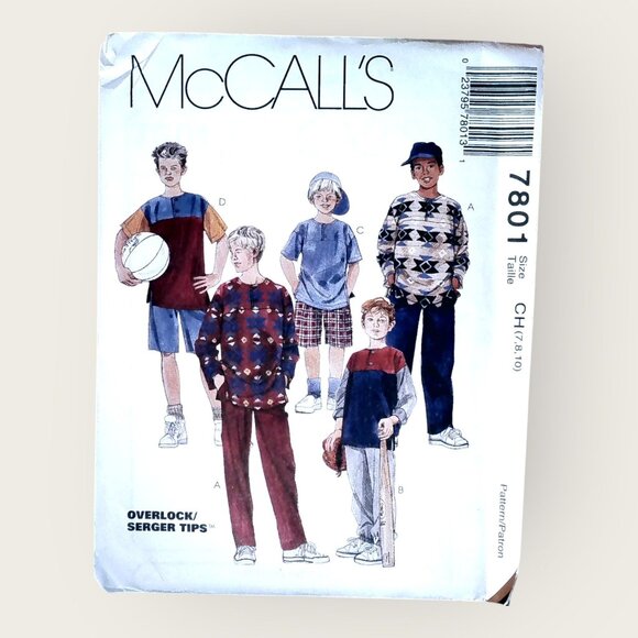 Vintage 1990s McCalls Sewing Pattern 7801 Boys Top Pants Shorts Size 7-10 Uncut - Picture 1 of 2